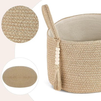 Mkono Storage Basket for Toilet Tank Top Boho Bathroom Decor Woven Rope Toilet Paper Tray Organizer for Shelf Bedroom Living Room, Jute, 13" L x 10" W x 9"H