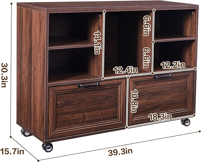 40" Farmhouse File Cabinet,Lateral File Cabinet with Wheels,Wood File Cabinet with shelve,Filing Cabinet with 2 Drawers for Legal/Letter/ A4 Size (Walnut)