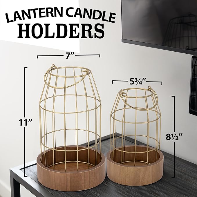 Rustic Farmhouse Lantern Decor Set of 2 - Stylish Decorative Lanterns for Your Living Room, Fireplace Mantle or Kitchen Dining Table - Modern Indoor/Outdoor Coffee Table Decor for Your Entire Home