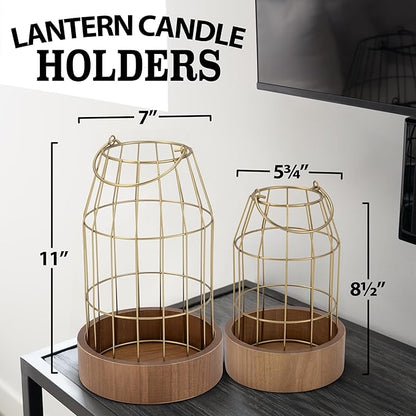 Rustic Farmhouse Lantern Decor Set of 2 - Stylish Decorative Lanterns for Your Living Room, Fireplace Mantle or Kitchen Dining Table - Modern Indoor/Outdoor Coffee Table Decor for Your Entire Home