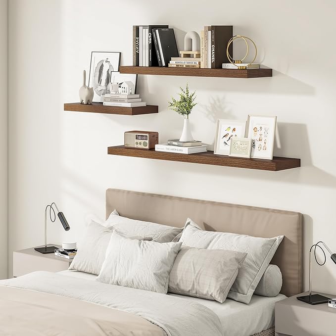 Vivelove 12 Inch Deep Floating Shelves for Wall, 24" X 12" X 2" Floating Shelf, 2 Inch Thick Shelf for Bathroom Bedroom Kitchen Book Room, Modern Farmhouse Decor Set of 2, Walnut