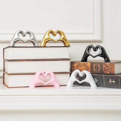 Small Heart Hands Sculpture Decor for Living Room Bedroom Bookshelf Coffe Table and Office Display, Love Finger Statue Modern Aesthetic Home Decor, Unique Gift for Wedding Christmas Birthday (Black)