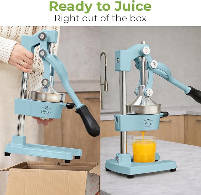 Zulay Kitchen Cast Iron Juicer - Heavy Duty Manual Juicer with Detachable Strainers for Easy Cleaning, Orange Juice Press for Citrus Fruits, Perfect for Bartenders, Juice Lovers & Health Enthusiasts