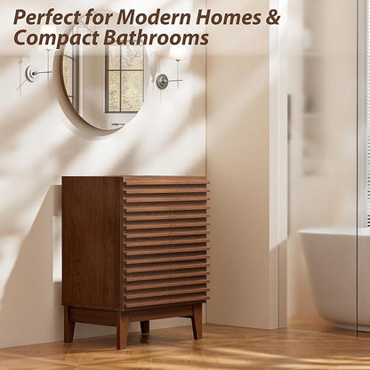 APRILSOUL 24" Bathroom Vanity, Mid-Century Bathroom Vanity Cabinet with 2 Soft Closing Doors, Freestanding Bathroom Cabinet, Particleboard Frame with Wood Grain Laminate, Walnut (Sink Not Included)