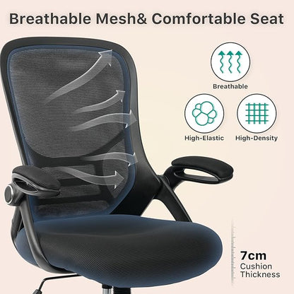 HYLONE Drafting Chair Tall Office Chair High-Back Mesh Standing Desk Stool with Adjustable Footrest Ring and Flip-Up Arms (Black)