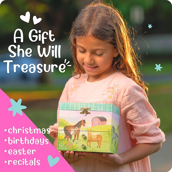 Giggle & Honey Musical Horse Jewelry Box for Girls - Kids Dancing Horse Music Box with Mirror, Horse Gifts for Little Girls, Childrens Birthday Gift, Ages 3-10