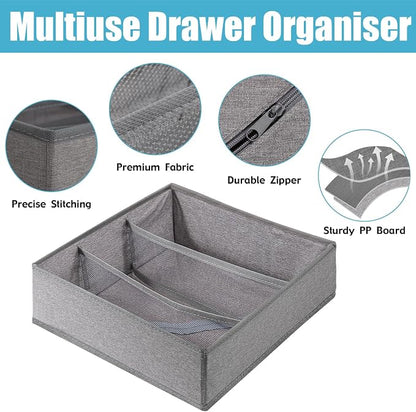 Dresser Drawer under Cabinet Clothes Organizer 3 Cell Foldable Storage Cubes Underwear Drawer Organizer Dividers Storage Boxes for Bra, （Grey）