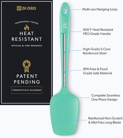 DI ORO Silicone Spoon Spatula - Forever Warranty - 600°F Heat-Resistant Large Silicone Spoonula Scraper - BPA Free Nonstick Cookware Safe Rubber Kitchen Utensil for Baking, Cooking, & Mixing (Mint)