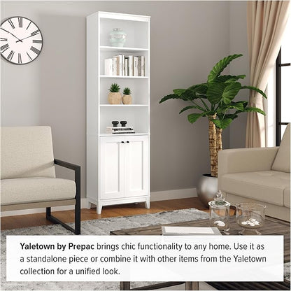 Prepac Yaletown Bookcase with Doors, White Storage Cabinet with Doors and Shelves, Accent Cabinet 23.75" W x 79.50" H x 12.25" D, WSBR-2310-1