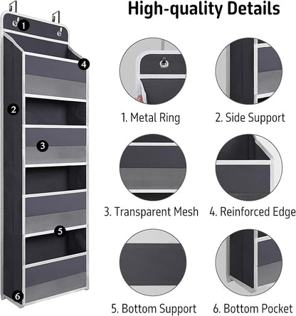 Giraffe Creation Over Door Organizer with 4 Large Capacity Pockets, Heavy Duty Hanging Organizer Storage for Closet Bathroom Nursery Bedroom Dorm, Toys Cosmetics Sundries and Baby Essentials, Gray