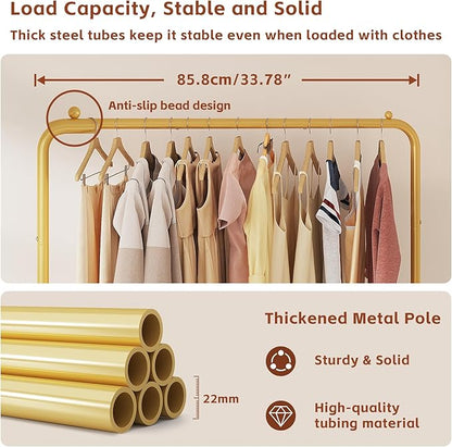 JIUYOTREE Standard Clothes Clothing Garment Rack with Storage Shelves Clothes Organizer for Hanging Clothes Coat Jacket Shirt Sweater Jeans Gold