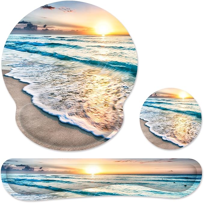 Ergonomic Mouse Pad with Wrist Rest and Keyboard Wrist Rest, Mousepad and Wrist Rest for Computer Keyboard, Pain Relief, Non-Slip Rubber Base, Mouse Pad with Wrist Support for Gaming, Office, Beach