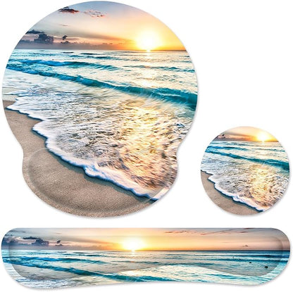 Ergonomic Mouse Pad with Wrist Rest and Keyboard Wrist Rest, Mousepad and Wrist Rest for Computer Keyboard, Pain Relief, Non-Slip Rubber Base, Mouse Pad with Wrist Support for Gaming, Office, Beach