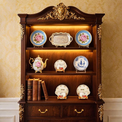 2 Pack Cup and Saucer Display Stand, Gold Teacup Saucer and Spoon Holder with Base, Decorative Plate Storage Rack, Desktop Coffee Mug Organizer for Plates, Bowls, Tablet, Art