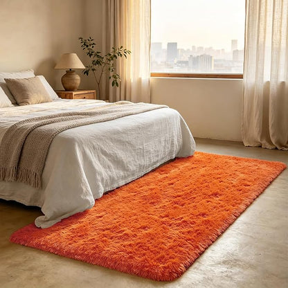 Shag Runner Rug for Bedroom Living Room 2x6 Upgrade Non-Slip Fluffy Soft Bedside Rugs,Orange Shaggy Carpet for Livingroom Dorm Home Decor Aesthetic