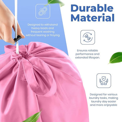 Extra Large Travel Laundry Bag - 2-Pack Fun Print Design Bags for Dirty Clothes - Durable Water-Resistant Fabric - Sturdy Drawstring Closure (Pink-Teal | Laundry)