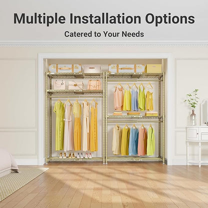 VIPEK X1 Expandable Clothes Rack Heavy Duty Adjustable from 2' to 3'5" with Adjustable Shelves and Hanger Rods, Reach-in & Walk-in Closets Metal Garment Racks Portable Closet, Gold