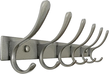 SKOLOO Coat Rack Wall Mounted - 6 Hooks, Heavy Duty, Stainless Steel, Metal Wall Hangers, Sturdy Coat Hooks for Hanging Coats, Jacket, Clothes, Hat, Matte Grey