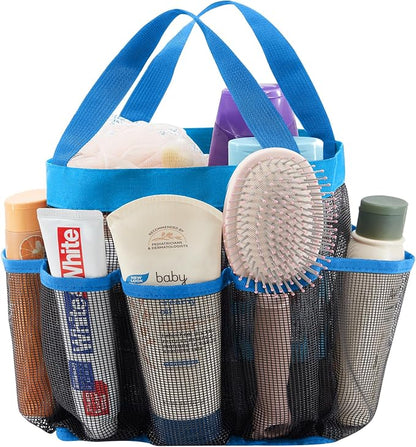 Lifewit Mesh Shower Caddy Portable for College Dorm Room Essentials with 7 Pockets, Freestanding Hanging Organizer Basket, Quick Dry Tote Bag for Camping, Bathroom, Beach, Travel, 1 Pack, Blue