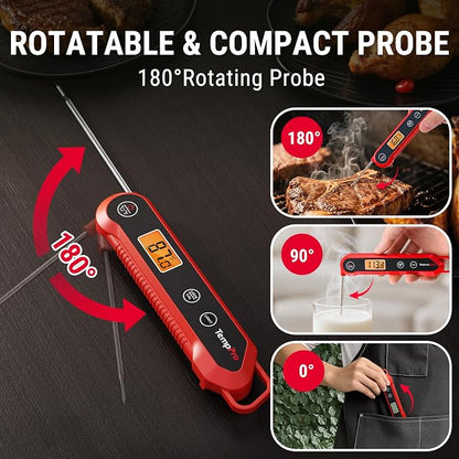 TempPro 1 Second Instant Read Digital Meat Thermometer, ±0.9°F Accuracy, Waterproof & Backlight Food Thermometer for Cooking, Oil Fry Candy Meat Probe for Kitchen, BBQ, Oven, Grill, Smoker