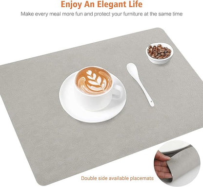 Vinyl Placemats Set of 12 Heat Resistant Easy Clean Non-Slip Place Mats for Dining Table Faux Leather Waterproof Stain Resistant Wipeable Washable PVC Table Mats(12, Light Gray)