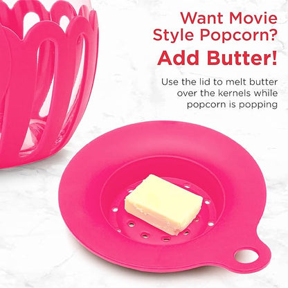 Ecolution Patented Micro-Pop Microwave Popcorn Popper with Temperature Safe Glass, 3-in-1 Lid Measures Kernels and Melts Butter, Made Without BPA, Dishwasher Safe, 1.5-Quart, Pink (Pack of 4)