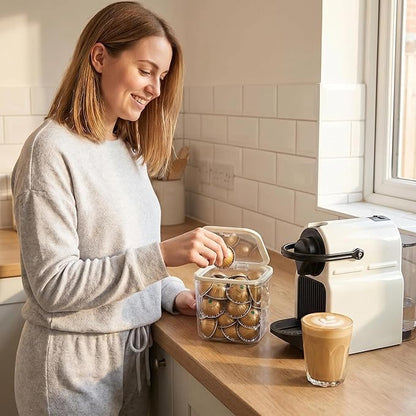 Clear Coffee Pod Holder with Lid, Coffee Pods Storage for Counter, Small Plastic Storage Bin for Nespresso & Keurig Pods, Kitchen Cabinet Organization and Pantry Food Storage Box for Countertop