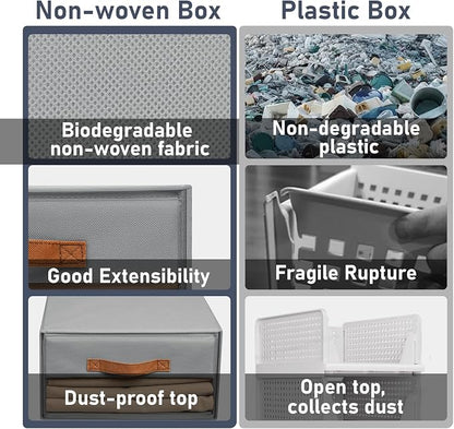 DIMJ Closet Organizers and Storage - Fabric Bins with Drawers for Closet Foldable Clothes Organizers with Clear Window, Stackable Storage Drawers Units for Bedroom, Living Room, 4-Pack, Grey