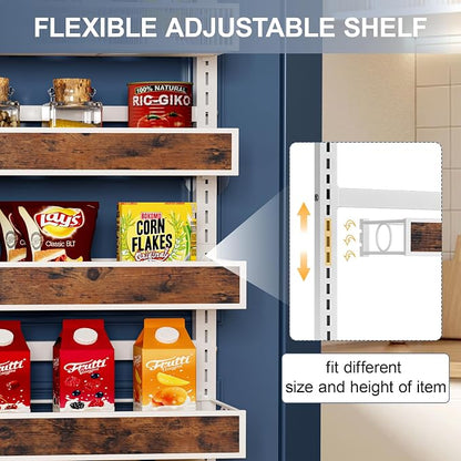 8 Tier Over The Door Pantry Orangizer 2 IN 1 Wall Mounted or Hanging Spice Rack with Adjustable Wood Basket,Heavy Duty Seasoning Storage Shelf for Kitchen Pantry and Bathroom