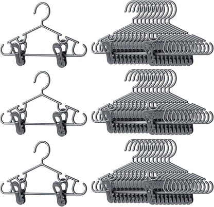Hsei 5/10/40 Pack Baby Hangers with 10/20/80 Clips, Plastic Kids Pants Hangers for Nursery Closet Top and Bottom Clothes Hanger Set for Newborn Infant Toddler(120 Packs Total,Gray,10.6 Inch)