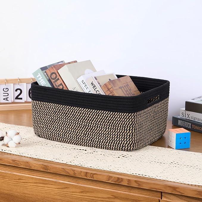 MiniArk Large Storage Baskets for Organizing, Closet Shelf Baskets for Clothes Blanket Towels, Baby Nursery, Toy Bins Box, Woven Rope Baskets, 17 x 13 x 7.5”, 4 Packs Woven Brown