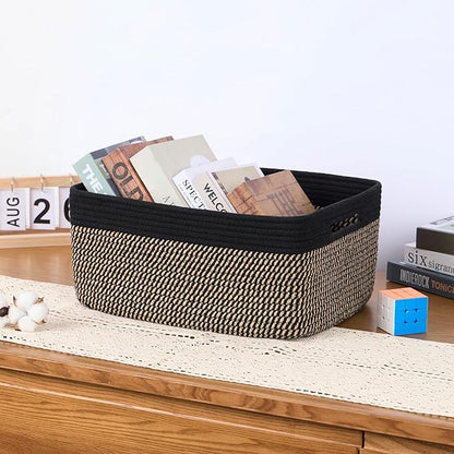 MiniArk Large Storage Baskets for Organizing, Closet Shelf Baskets for Clothes Blanket Towels, Baby Nursery, Toy Bins Box, Woven Rope Baskets, 17 x 13 x 7.5”, 4 Packs Woven Brown
