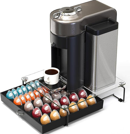 Deco Brothers Crystal Tempered Glass Vertuo Pod Holder Drawer, 30 Large or 60 Small Nespresso Capsule Organizer, Black