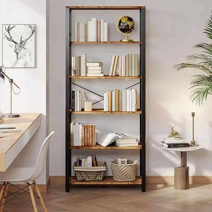 IRONCK Bookshelf, 31.5in Wide Shelf 6 Tier Bookcase, 110lbs/shelf Vintage Industrial Style Bookshelves for Bedroom, Living Room and Home Office, Vintage Brown