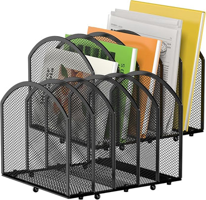 Desk File Organizer 5 Sections Desktop Organizer File Mail Sorter Office Organization File Folder Holder for Office School & Classroom (Black, 5 Section - 2Pack)
