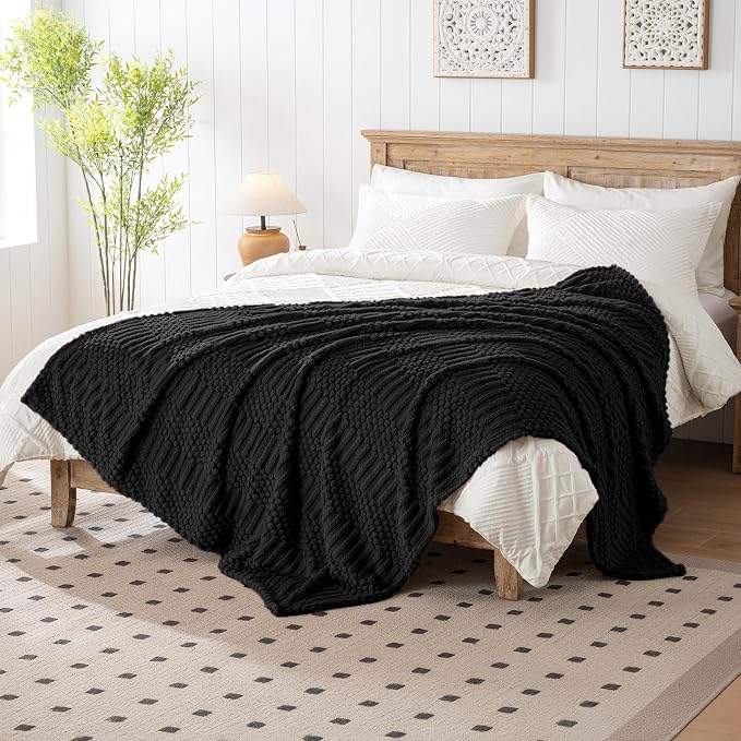 50x70 Inch Black Throw Blanket - Soft & Fluffy Fleece, Cute & Aesthetic, Perfect for Sofa, Couch, Chair, Bed, Living Room & Bedroom, All-Season Use, Plush & Cozy Decorative Blanket