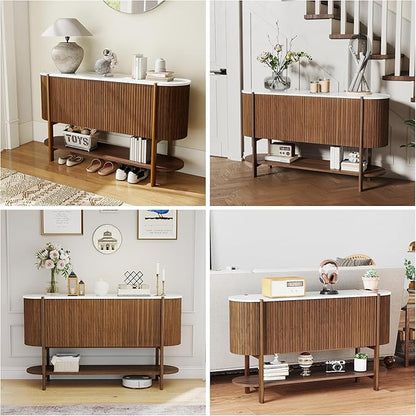Console Table with Storage, Fluted Entryway Table with 2 Doors and Open Shelf, Long Sofa Table Behind Couch for Living Room, Hallway (Walnut)