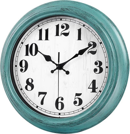 zyzamay 12 Inch Retro Wall Clock, Easy to Read Non-Ticking Round Classic,Quartz Battery Operated Wall Clocks,Decorative for Living Room,Bedroom,Kitchen,Office(Green)