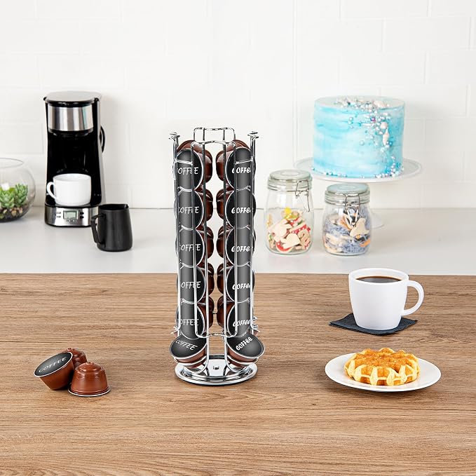 Restaurantware Restpresso 5.5 x 13 Inch Coffee Capsule Holder 1 Durable Pod Carousel - Holds 24 Dolce Gusto Pods 360-Degree Rotatable Iron Espresso Pod Organizer Pods Not Included