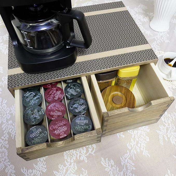 DDYURI Coffee Pods Storage Drawer Holder for Capsules - Multi Functional Desk Organizer Drawers For K cups Coffee Maker Brew - Kitchen Mini Wooden Box Chest Sideboard Counter Organization CF2D3C Dark