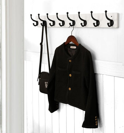 WEBI Rustic Coat Rack Wall Mount,35.43" Long 8 Cast Iron Coat Hooks Wall Mounted,Heavy Duty Wall Coat Hanger Hooks for Hanging Coats,Clothes,Black on White