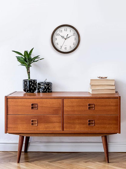 Bernhard Products Wall Clock 10 Inch Silent Non Ticking Movement Quality Quartz Battery Operated Round Easy to Read Decorative Brown Home/Kitchen/Office/Bedroom/Classroom/School Clocks, Black Numbers