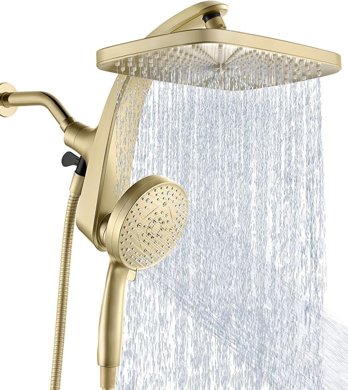 BOZYBO Rain Shower Head with Handheld: High Pressure Shower Heads with Handheld Spray Combo, 12" Rainfall Shower Head and 9 Sprays Hand Showerheads with Magnetic Docking and Power Jets, Gold 1.75GPM