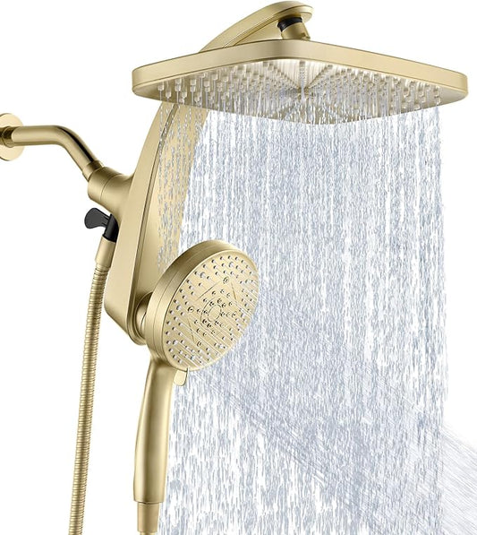 BOZYBO Rain Shower Head with Handheld: High Pressure Shower Heads with Handheld Spray Combo, 12" Rainfall Shower Head and 9 Sprays Hand Showerheads with Magnetic Docking and Power Jets, Gold 1.75GPM