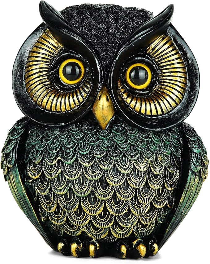 Artpaul Owl Statue Home Decor - Small Figurines for Shelves, Office, Living Room - Decorations and Gifts for Owl Lovers (Black-Green)