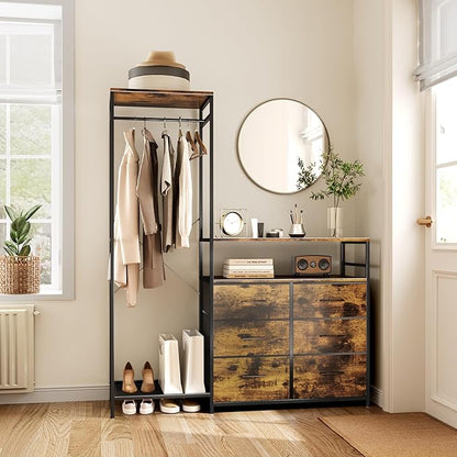 Heavy Duty Garment Rack with Fabric Drawers and LED Light, Freestanding Portable Closet Wardrobe Systems with Shelves for Bedroom, Entryway, Apartment