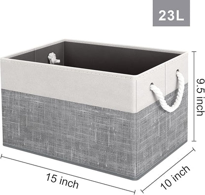 Fab totes Storage Bins [2-Pack], Foldable Storage Baskets for Organizing Toys, Books, Shelves, Closet, Large Storage Box with Rope Handles, Sturdy Organizer Bins, White & Grey