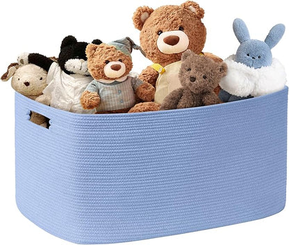 SunNewt 60L Small Baby Girls Laundry Basket for Nursery Storage,Cute Woven cotton Rope Baskets for Kids Toy，Gifts, Boho Square Wicker Blanket hamper for Living Room,Bedroom Dirty Clothes,Blue Purple