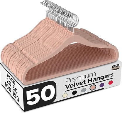 Utopia Home Velvet Hangers 50 Pack - Non-Slip Suit Hangers with 360 Degree Rotatable Hook - for Pants, Coats, Shirts & More (Pink)