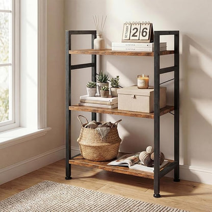 DUMOS 3 Tiers Bookshelf, Classical Book Shelf, Tall Display Shelves in Living Room/Home/Office, Storage Organizer for CDs/Books/Movies, Brown